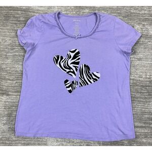 White Stag Sleepwear Women M 8-10 Purple Zebra Heart Pajama Top Short Sleeve Bow